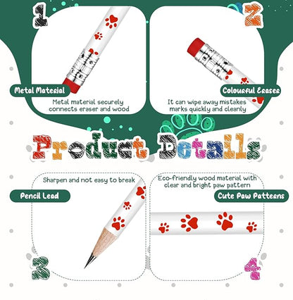 48 Pcs Paw Print Pencil 8 Color Pencils Party Favors for Kids Wooden Writing Novelty with Erasers Dog Party Favors Fun School Supplies and Reward Prizes