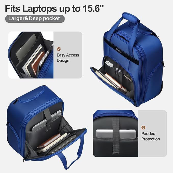 Weekender Overnight 16-Inch Underseat Carry-on Luggage With Wheels Soft Sided Lightweight Small mini Suitcase Bag for Women and Men,Blue