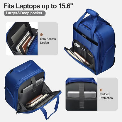 Weekender Overnight 16-Inch Underseat Carry-on Luggage With Wheels Soft Sided Lightweight Small mini Suitcase Bag for Women and Men,Blue