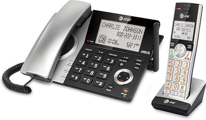AT&T CL84107 DECT 6.0 Expandable Corded/Cordless Phone with Smart Call Blocker, Black/Silver with 1 Handset