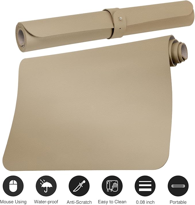 Boutilon Leather Desk Pad 47"x 24" Non-Slip Mouse Pad,Business Desk Pad,Extended Table Protector for Keyboard and Mouse,Desk Writing Pad for Office Home Working Decor (XXXL-Beige)