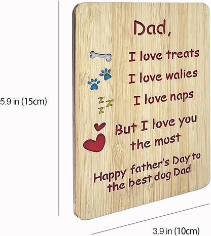 Handmade Bamboo Funny Dog Dad Fathers Day Card from Son Daughter, Cute Dog Dad Gifts for Men, Wooden Happy Father’s Day Card for Him