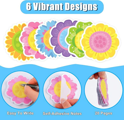 30 Pack Spring Flowers Sticky Notes - 600 Sheets Floral Shape Sticky Note Pads for Kids Spring Gift School Office Supplies