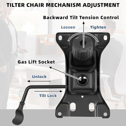 500Lbs Office Chair Replacement Parts, w/ 6'' x 10.2" Mounting Holes Chair Base Heavy Duty Plate Swivel Tilt Control Seat Mechanism for Executive and Gaming Chair