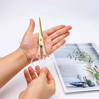 Acrylic Scissors Gold Scissors 6.5" Clear Scissors Metal Blades Office Cutting Shears for Craft Supplies Desk Accessories