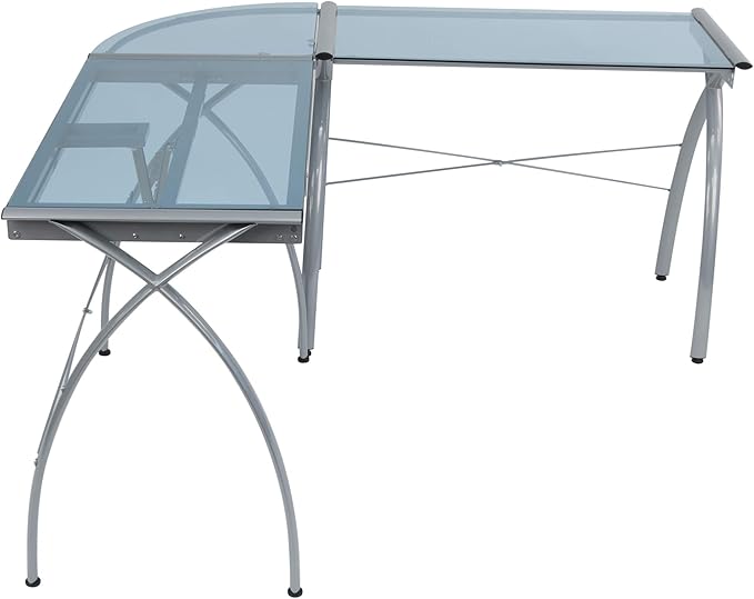 SD STUDIO DESIGNS Futura LS WorkCenter with Tilt Top Adjustable Drafting Table Craft Table Drawing Desk Hobby Table Writing Desk Studio Desk, Silver / Blue Glass