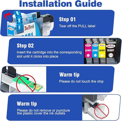 LC401 Ink Cartridges Replacement for Brother LC 401 LC-401 Ink to Use with Brother MFC-J1010DW, MFC-J1012DW, MFC-J1170DW Printer, 4 Pack (Black, Cyan, Magenta, Yellow)