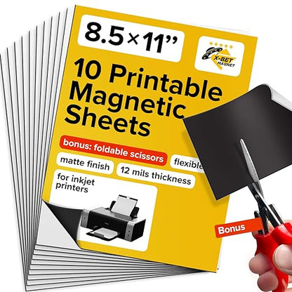X-bet MAGNET Inkjet-Optimized Printable Magnetic Sheets - 8.5x11 Magnet Paper for DIY Stickers, Decorations, Labels - Easy to Print, Cut & Create Your Own Magnets (Matte, 10pcs)