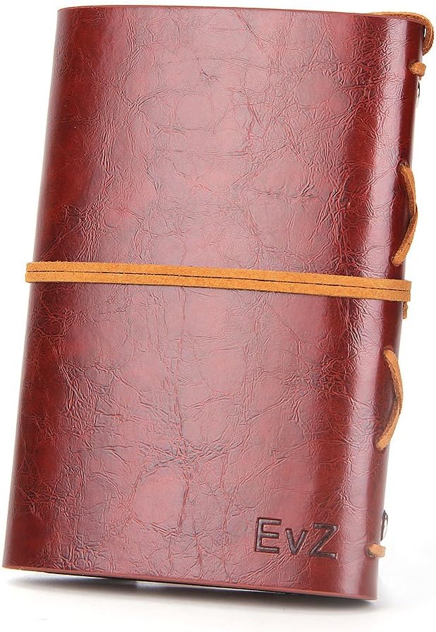 EvZ Leather Writing Journal Notebook, 7 Inches Vintage Nautical Spiral Blank String Diary Notepad Sketchbook Travel to Write in, Unlined Paper, Retro Pendants, Classic Embossed, Red Brown