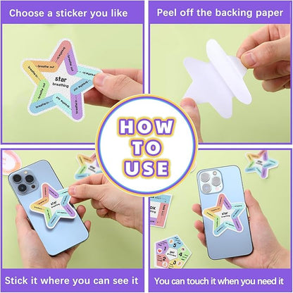 Libima 72 Pieces Anxiety Sensory Stickers Anxiety Textured Stickers Fidget Stickers Mindfulness Sticker School Counselor Supplies Adult Sensory Items Anxiety Relief, 9 Styles(Rainbow Color)