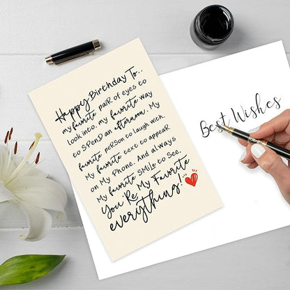 Romantic Birthday Card for Husband Boyfriend, Funny Birthday Cards Gifts for Wife Girlfriend, Sweet Love Card for Women Men, You're My Favorite Everything!