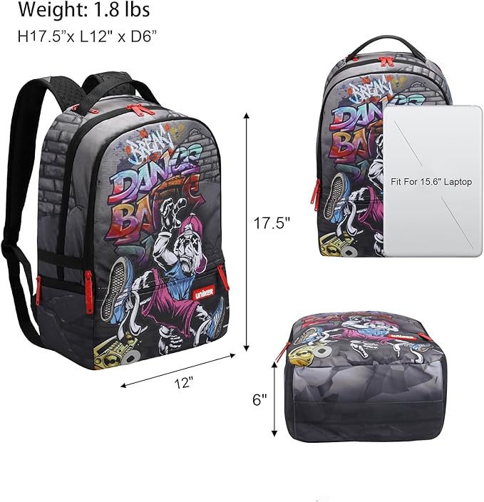 UNIKER Travel Laptop Backpack,Graffiti Backpack for Work,Designer Laptop Backpack for 15.6 Inch,Edgy College Backpack Computer Bag,Panda Break Dancer Hiphop