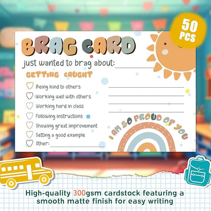 Boho Sunshine Classroom Brag Cards, Boho Teacher Classroom Incentives Cards for Elementary Students