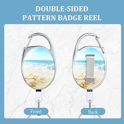3 Pack Badge Reels - Double Sided Color Print Pattern Retractable Badge Holders with Retractable Keychain and Badge Clip, Durable Nylon Rope