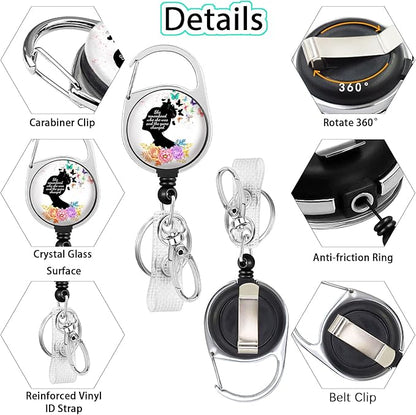 Inspirational Quote Badge Reel Retractable Heavy Duty with 360°Swivel Carabiner Clip, Cute Flower Butterfly ID Badge Holder, Nurse Doctor ID Card Holder Retractable Keychain Name Badge Clip