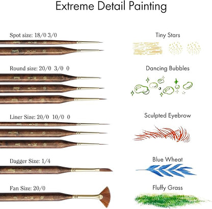 Artify Extreme Detail Paint Brushes, Miniature Paint Brushes for Models, 10pcs Small Paint Brushes with a Handbag, Miniature Brushes for Fine Detailing - Acrylic, Watercolor,Oil,Models,40K