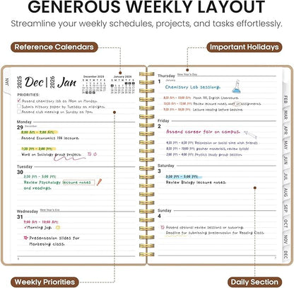 2026 Planner, Weekly and Monthly Calender Planner, Jan 2026 to Dec 2026, Hardcover 2026 Calendar Planner Book with Tabs & Inner Pocket, Office Home School Supplies for Women & Men - A5 (6.3" x 8.5"), Oat Brown