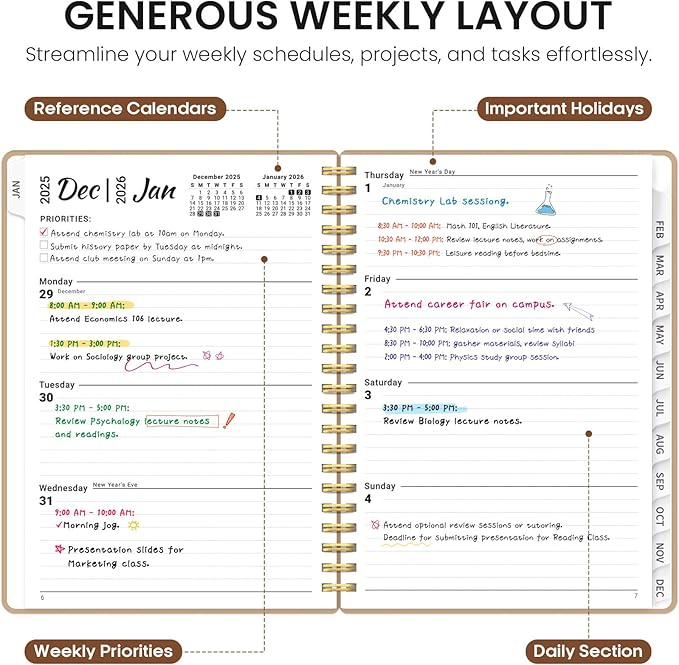 2026 Planner, Weekly and Monthly Calender Planner, Jan 2026 to Dec 2026, Hardcover 2026 Calendar Planner Book with Tabs & Inner Pocket, Office Home School Supplies for Women & Men - A4 (8.5" x 11"), Oat Brown