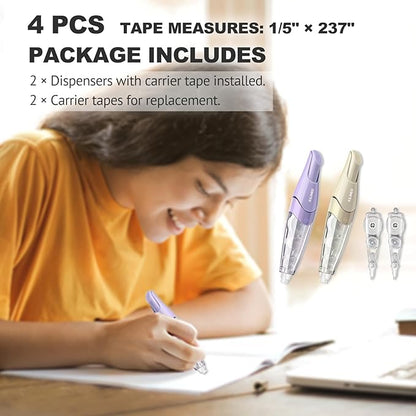 Refillable Retractable Correction Tape, Pen Shaped Smooth Pull Correction Tape Set, Correction Tape, Japanese Aesthetic Cute Correction Tape for Office Supplies, 4 PCS (ZH-87)