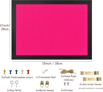 Pink Bulletin Boards Cork Board with Felt, 15"x11" Small Display Pin Board Vision Board for Walls, Jewelry, Notes, Collection, Photos, Office, Wood Framed(Black) & Felt(Pink), 1pc