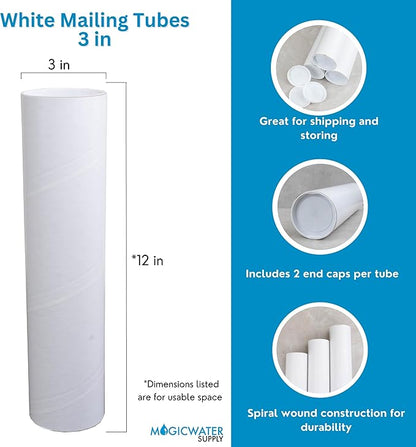 MagicWater Supply Mailing Tube 3 in x 12 in White - 2 Pack - for Shipping and Storage of Posters, Arts, Crafts, and Documents