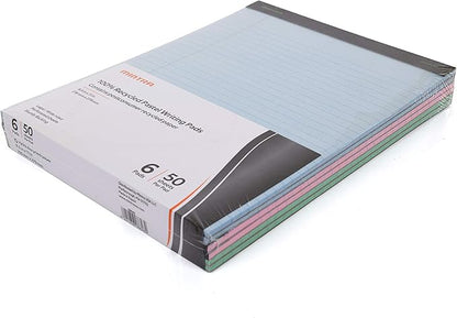Mintra Office Recycled Writing Pads 6pk (Pastel, Wide Ruled (8.5in x 11in)) - 50 Sheets per Notepad, Micro perforated, Legal Pad, Notebook Paper for School, College, Office, Business