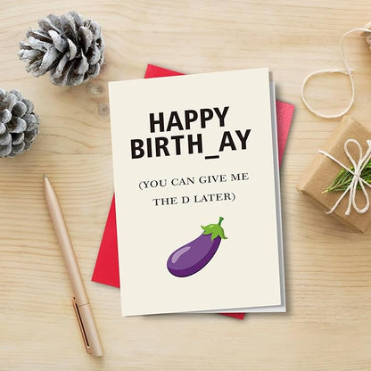 Hint Dirty D Birthday Card for Boyfriend Husband, Funny Birthday Card for Men Him, Give Me The D Late Card