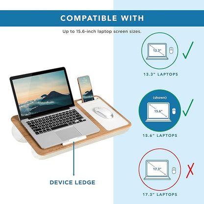 LAPGEAR Home Office Lap Desk with Device Ledge, Mouse Pad, and Phone Holder - White Oak Woodgrain - Fits up to 15.6 Inch Laptops - Style No. 91579