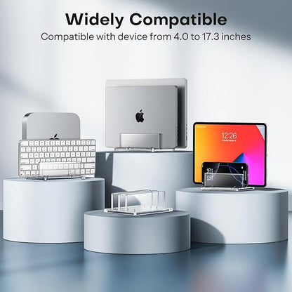 OMOTON Vertical Laptop Stand for Desk, Acrylic Dual Laptop Holder Desktop Clear Adjustable Dock for MacBook Pro Air, HP, All Gaming Laptops up to 17”