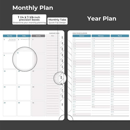 Weekly Monthly 2026 Planner (Jan.26-Dec.26),8.5"x6.5",12 Months Agenda Plan with Month Tabs & Pocket,Expenses/Note Pages, Appointment Book Calendar with Hardcover Vegan Leather Cover,Black