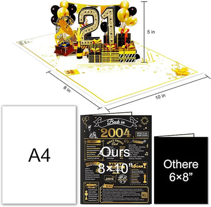 21st Birthday Card for Girls Boys, 3D Pop Up 21st Birthday Gifts Cards, Happy 21 Birthdays Decorations for 21 Year Old Son Daughter, Funny Back In 2004