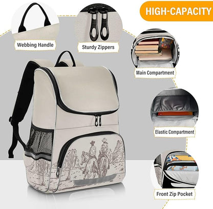 Western Desert Cowboy Backpack with Reflective Strip for Kids Boys Girls Elementary School Bag Removable Chest Strap