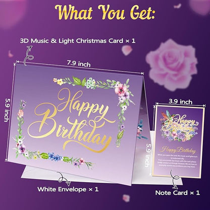 Birthday Card, Musical Pop Up Birthday Cards w Firework Lights, Play Happy Birthday Music Pop Up Card, Greeting Cards Gifts for Him or Her, Hummingbird