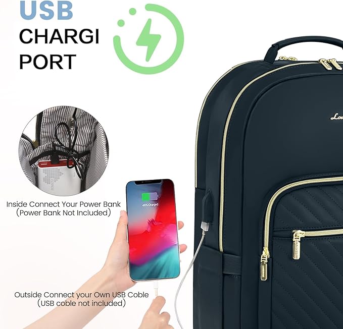 LOVEVOOK Leather Backpack for Women,15.6 inch Leather Laptop Backpack Women Computer Backpack Laptop Bag,Stylish Quilted Travel Backpack Purse Work Bag Teacher Backpack with USB Port,Dark Blue-green