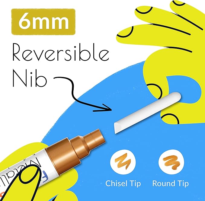 10 Metallic Colored Liquid Chalk Markers for Chalkboard Signs, Blackboard, Window, Labels, Bistro, Glass, Car - Wet Wipe Erasable Ink Chalkboard Markers, Reversible 6mm Tip Liquid Chalk Pens