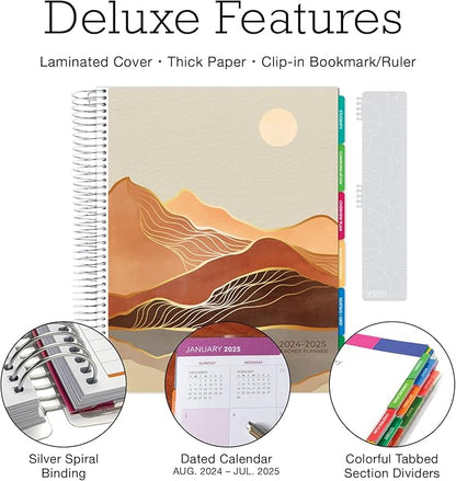 Aug 2024-Jul 2025 Deluxe Teacher Planner Notebook 8.5x11 Daily Weekly Monthly Organizers with 7 Periods, Pocket Folder, Dated Calendar, Page Tabs, Bookmark and Planning Stickers (Golden Desert)