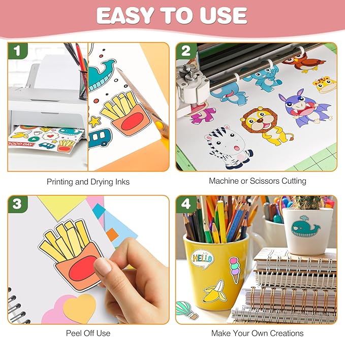 100 PCS Printable Vinyl Sticker Paper for inkjet printer & Laser Printer,Standard Letter Size 8.5"x11",Waterproof Sticker Paper Dries Quickly Vivid Colors,Matte White