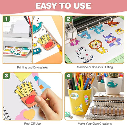 100 PCS Printable Vinyl Sticker Paper for inkjet printer & Laser Printer,Standard Letter Size 8.5"x11",Waterproof Sticker Paper Dries Quickly Vivid Colors,Matte White