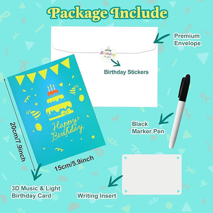 Elegant 3D Pop-Up Birthday Card with LED Lights – Blowable Candle & Music Greeting Card for Women, Mom, Daughter Green Gold