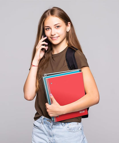 Dunwell 1 Subject Notebook College Ruled (Red), Spiral Notebook 8.5x11 for School, 100 Sheets (200 Pages), Protective Plastic Cover, 2-Pocket Divider, One Subject Note Book 8 1/2 x 11