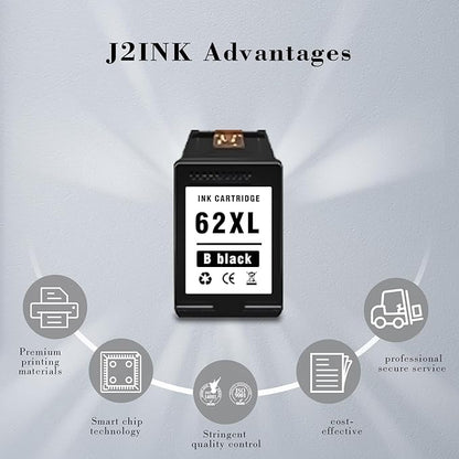 Printer Ink 62 XL 62XL Envy 7645 Black for HP 62 XL Black Ink Cartridge HP Ink 62 62XL HP62 HP62BK Works with HP ENVY 5540 5544 5545 5642 5660 5664 7640 7645, OfficeJet 200 250 258 5740 5745 5746 8040