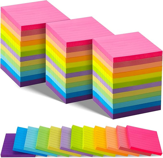72 Pack 5760 Sheets Sticky Notes 3 x 3 Inches Bright Stick Note Pads Adhesive Self Stick Notepad Memo Pads for Office Home School Blank Book Supplies 80 Sheets/Pad (Lined)