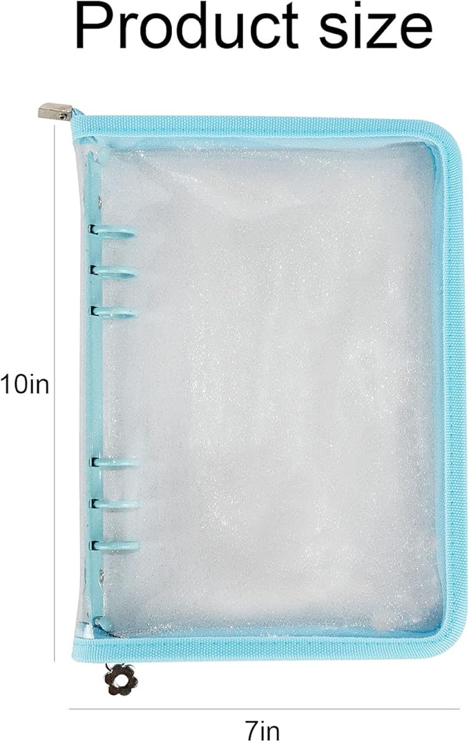 Multibey A5 Binder Cover Clear Soft PVC 6-Ring Binder Budget Evelopes System with Zipper Planner Organizer Refillable Notebook Journal Binder (Blue, A5)
