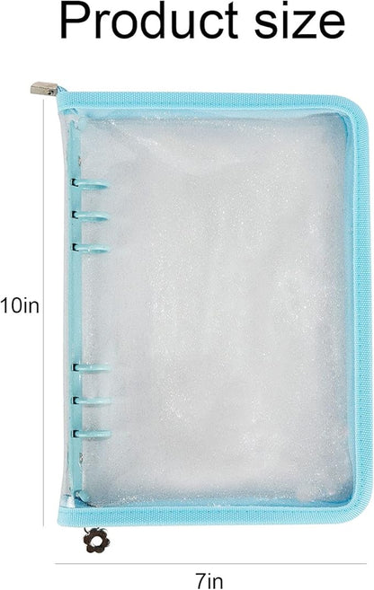 Multibey A5 Binder Cover Clear Soft PVC 6-Ring Binder Budget Evelopes System with Zipper Planner Organizer Refillable Notebook Journal Binder (Blue, A5)