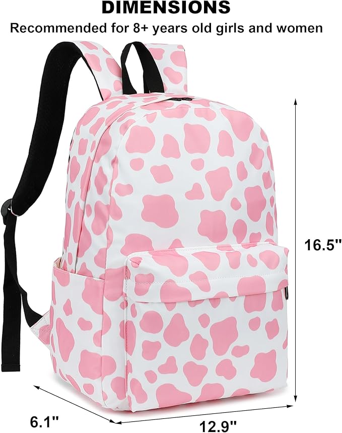 Cow Print School Backpack for Teens Girls, Womens College Bookbags Laptop Backpacks (Pink)