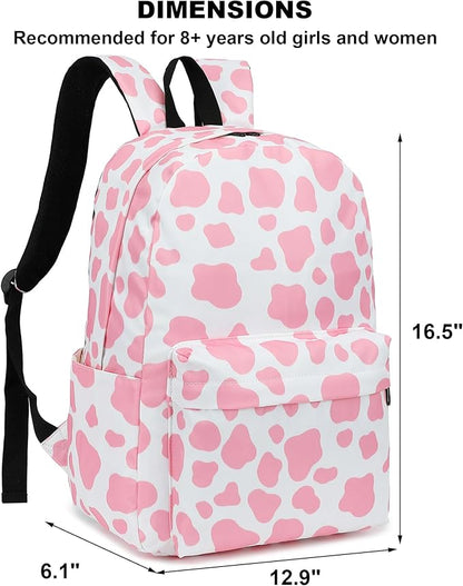 Cow Print School Backpack for Teens Girls, Womens College Bookbags Laptop Backpacks (Pink)