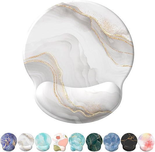 eulps Mouse Pad with Wrist Rest, Comfortable Computer Mousepad with Gel Wrist Support Smooth Surface and Non-Slip PU Base for Pain Relief, Laptop, Office & Home (White Marble)