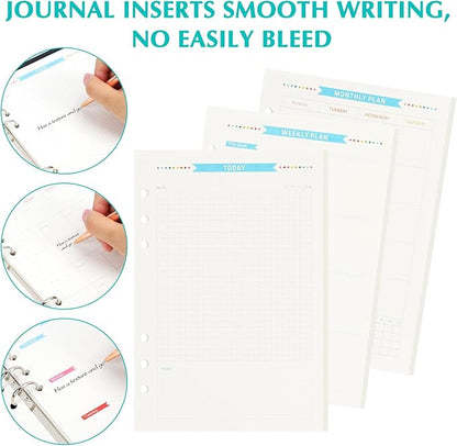 A5 Loose Leave Paper, To Do List/Daily/Week/Month Plan Binder Planner Refills Paper For A5 Ring Binder Notebook,160 Sheets (320 Pages) 6-Hole Notebook Inserts