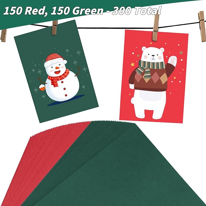 300 Sheets Red Green Cardstock Paper 8.5 x 11 inches, 180 GSM/65 lb Thick Card Stock Paper Construction Paper for DIY Christmas Cards