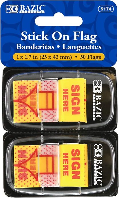 BAZIC Neon Page Markers Dispensers 1x1.7 Sign Here Neon Colored PET Arrow Flag Index Tabs, Page Bookmarks File Tab (50 Flags/Pack), 24-Packs